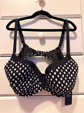 NWT Fantasie "Santa Monica" Black Polka Dot Underwire Molded Cup Bikini Top - 40